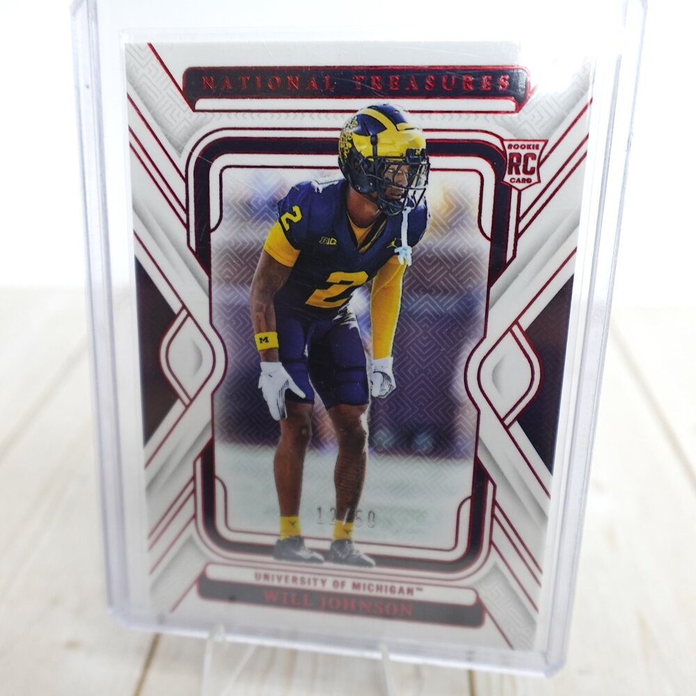 Panini National Treasures Collegiate sports trading card Will Johnson white blue